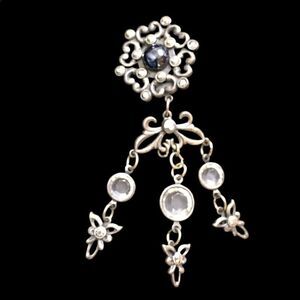 Banana Bob ox silver faux hematite crystal filagree chandelier clip earrings